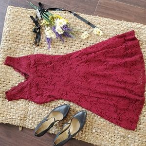 Love J Evening Cocktail Dress Size Medium Dark Red Lace Sleeveless Fit and Flare